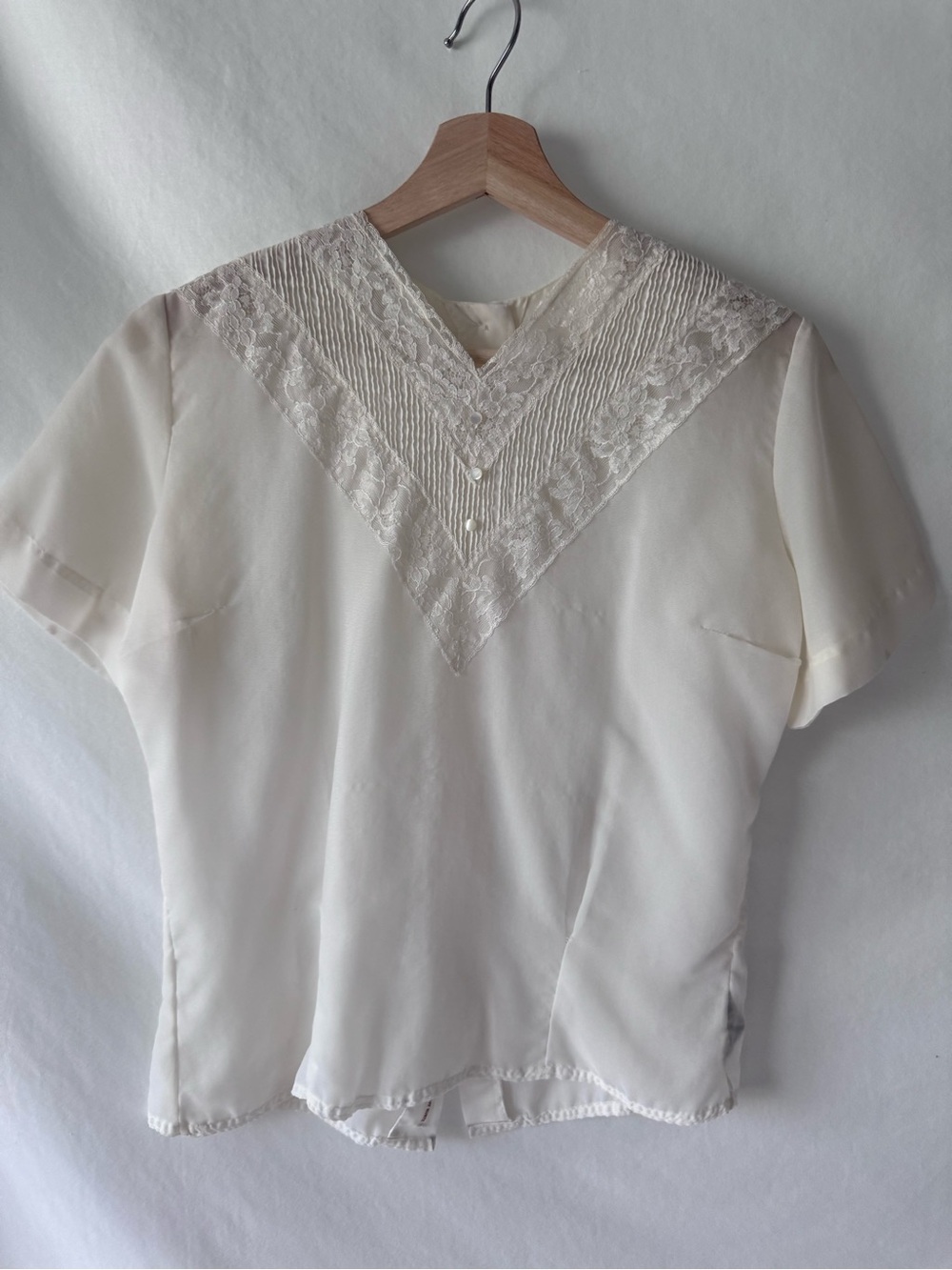 Vintage 1940s Morlove Couturier Blouse Ivory Lace Pintuck Rayon